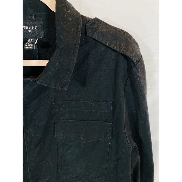 Forever 21 Button Up Shirt Medium Black Long-Sleeve Casual Mens. - Picture 2 of 9